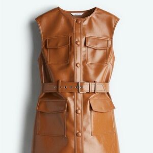 Brown Faux Leather Belted Vest